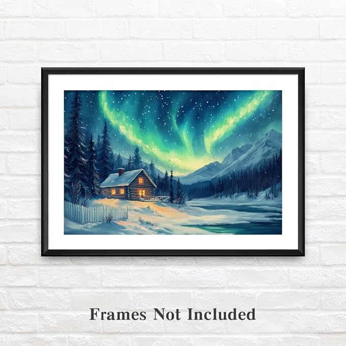 Yesad Aurora Wall Art, Landscape Canvas Wall Art Aurora Borealis Painting Nature Pictures Scenery Prints Poster Wall Décor for Cabin Living Room Bedroom Farmhouse Décor (Unframed,36”x24”, Aurora)