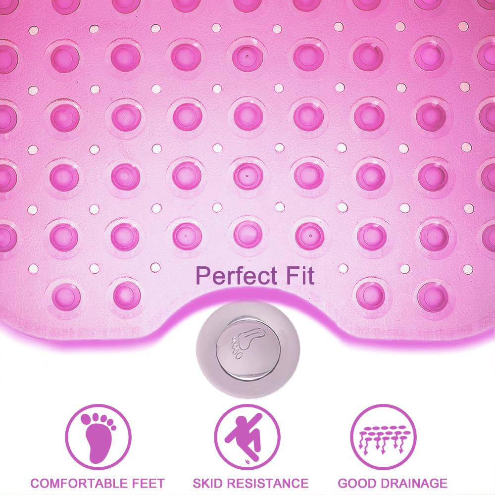 TreeBud Bathtub Mats for Shower Tub Non-Slip Bath Mat 39 x 16 Inch Extra Long Shower Mat, Bath Tub Mat for Bathroom with Machine Washable, BPA Free for Kids (Clear Hot Pink)