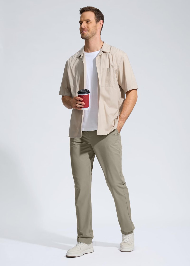 Pudolla Men's Golf Pants Work Dress Comfy Pants Casual Slacks Trousers with Pockets(Stone_Grey 40Wx30L)