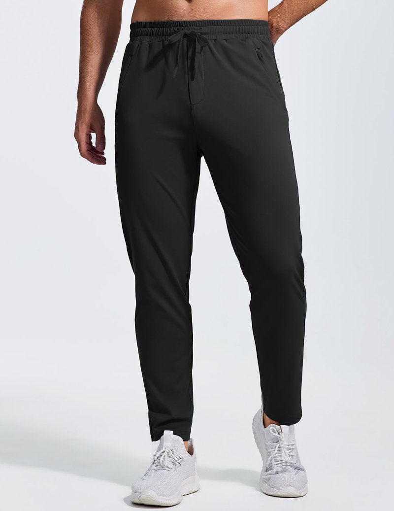 PINSPARK Mens Joggers with Zipper Pockets Lightweight Athletic Track Pants Quick Dry Workout Gym Sweatpants for Men Black L