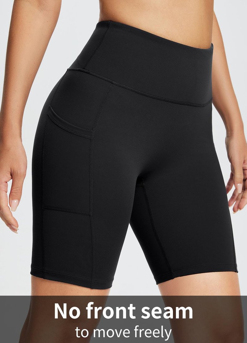 baleaf Biker Shorts Women Yoga Gym Workout Spandex Running Volleyball Tummy Control Compression with Pockets Soft 8" Black XXL