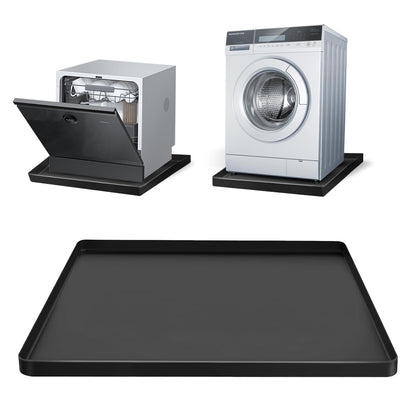 Chris.W Washing Machine Drain Pan 27x27 Inch – Waterproof Silicone Washer Tray for Floor Protection, Anti-Vibration Non-Slip Mat, Under Washer Drip Catcher (Black)