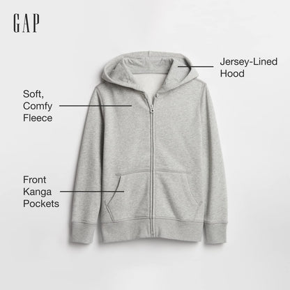 GAP boys Kids Zip Hoodie Sweatshirt, Light Heather Grey B08, Large US