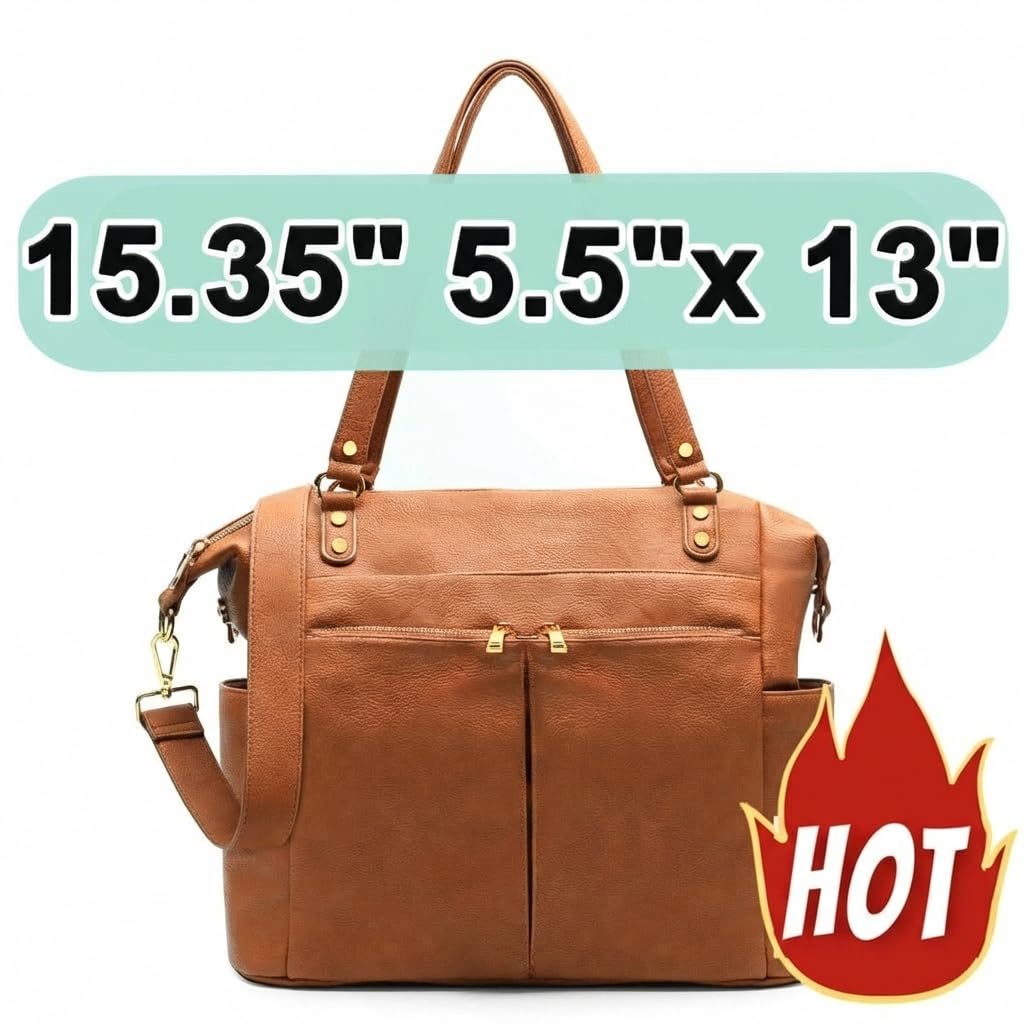 MOMINSIDE Diaper Bag Tote, 4 in 1 Leather Diaper Bag Backpack with 13 Pockets, Convertible Baby Bag for mom,Hospital bag Pañaleras Para Bebe, Changing Pad, 4 Large Insulated Pockets(Brown)