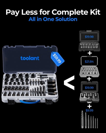 toolant 46pcs Impact Bolt Extractor Kit, Bolt & Nut Remover Socket Tool Kit, Stripped Bolt Extractor for Damaged Screws and Bolts