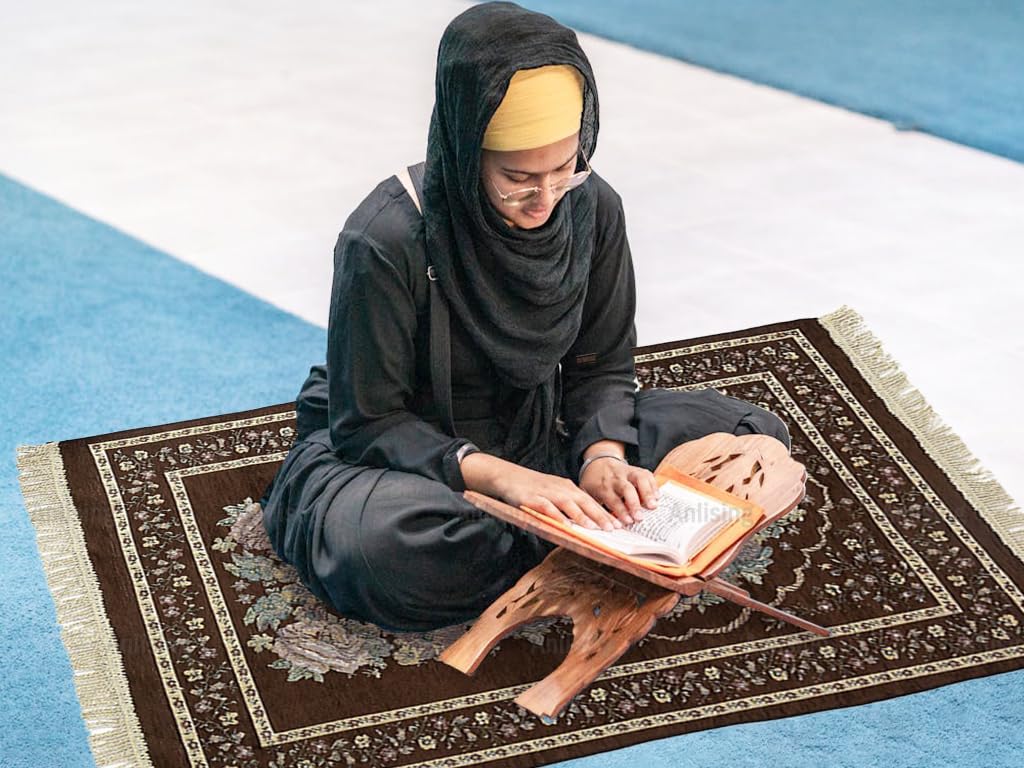 Anlising Muslim Prayer Mat, Islamic Prayer Rug, Islamic Prayer Mat with Elegant Design Bag, Portable Foldable Prayer Rug, Ramadan Prayer Rug, Muslim Foldable Prayer Mat, for Ramadan (Brown)