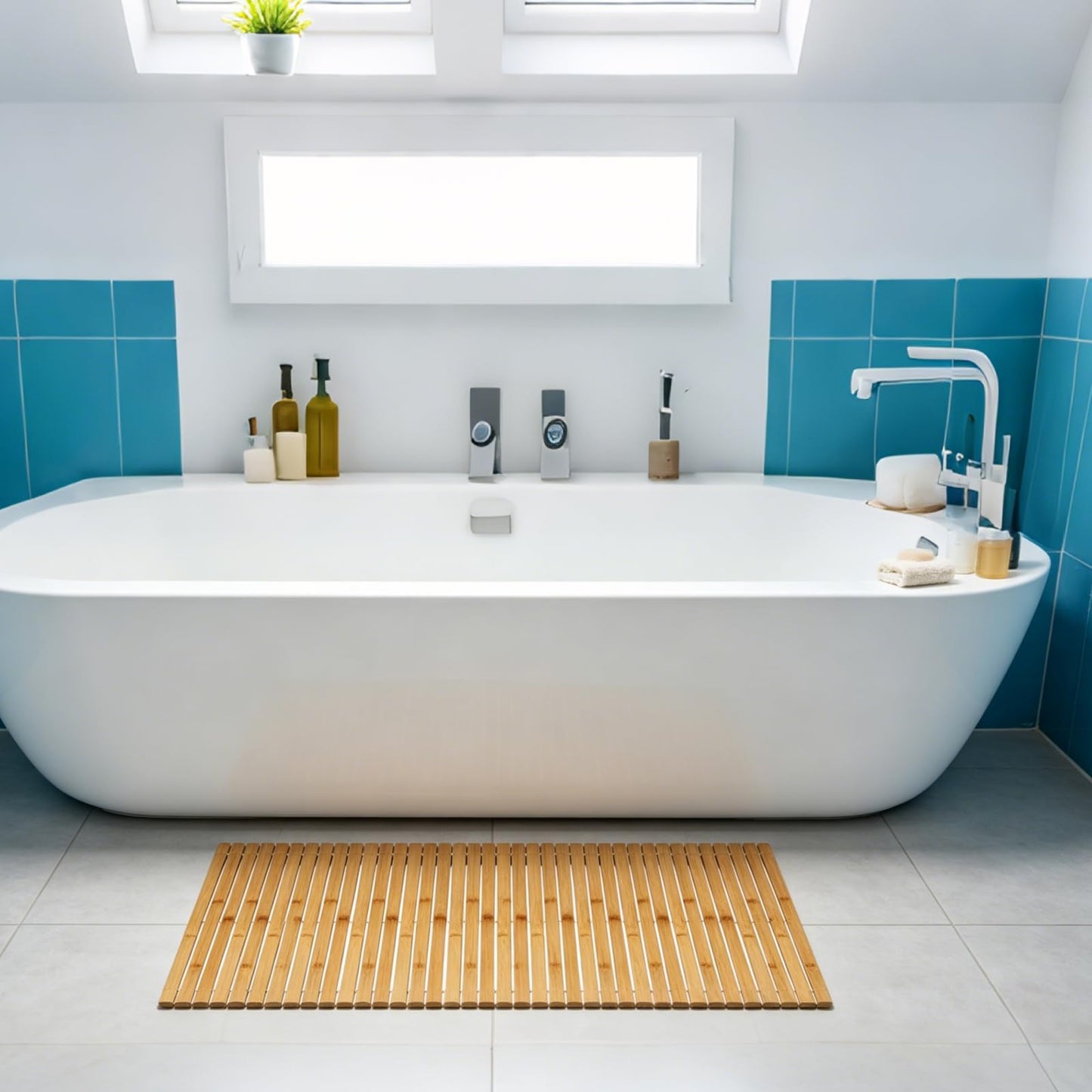 YAYODS Bamboo Bath Mat, 47x16 Inch Non Slip Waterproof Bamboo Shower Mat Wooden Bathroom Mat for Floor, Bathtub, Sauna Spa, Pool