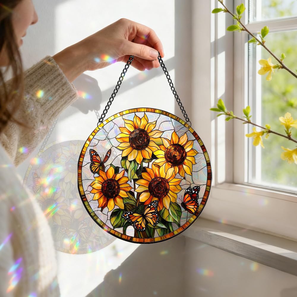 8 Inch Acrylic Window Hanging, Forget Me Not Flower Stained Glass Suncatcher, Window Decor, Plant Lover Gift for Women, Best Friend, Family, Colleague, Classmate (231)