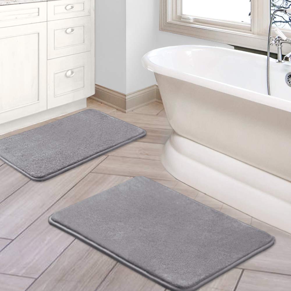 H.VERSAILTEX Bath Mat Memory Foam Set Bathroom Rug Set Flannel Velvety Bath Mat Luxury Extra Soft and Absorbent Non Slip Rugs for Bathroom/Bedroom Washable(2 Pack- 20"x 32"/ 17"x 24", Grey)