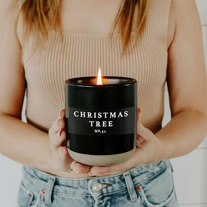 Sweet Water Decor Christmas Tree Soy Candle | Spruce, Pine Needles, Evergreen, Spearmint, Cinnamon and Cypress Scented Candles for Home | 12oz Black Stoneware Jar, 60+ Hour Burn Time, Made in The USA