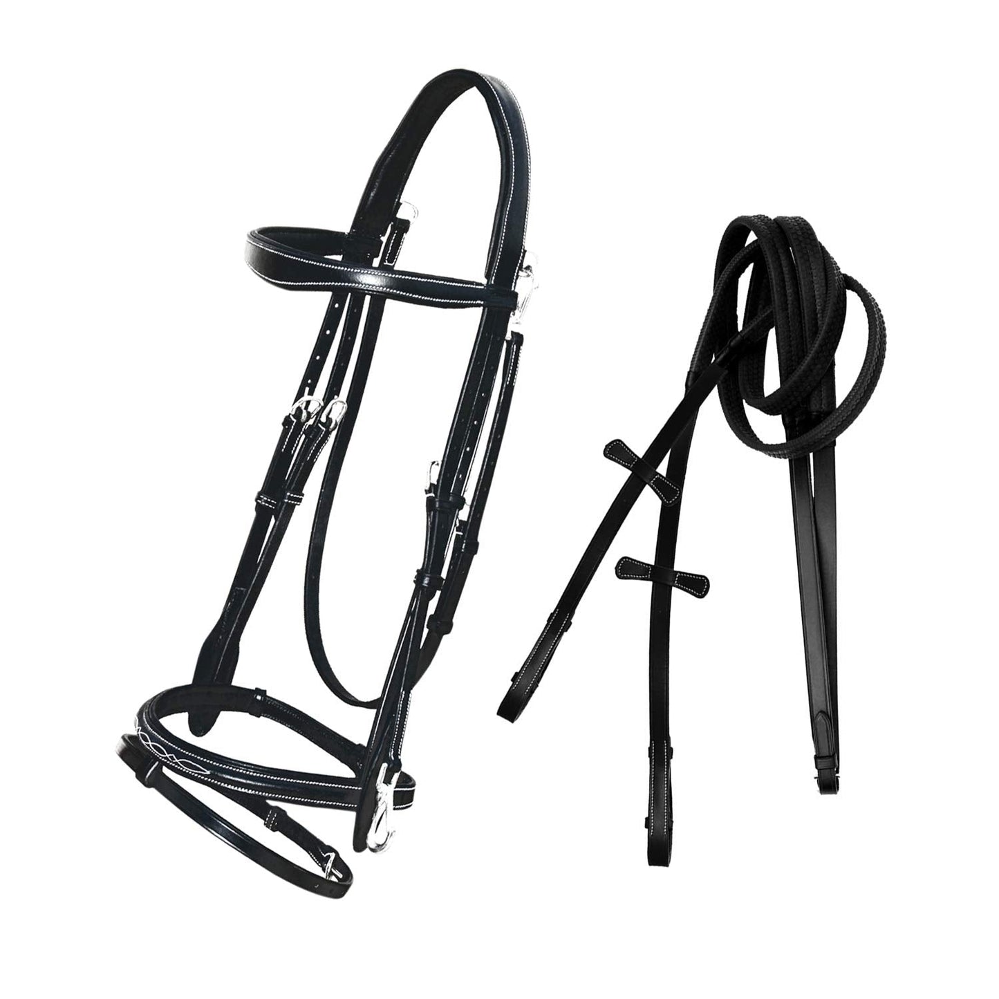 Exion Quick Change Snap English Bridle with Brass Hardware – Soft Lined Anatomical Horse Bridle with Rubber Reins – Snap-On Crown & Cheekpiece – Gold Tone Buckles – Padded Jumping Tack Set