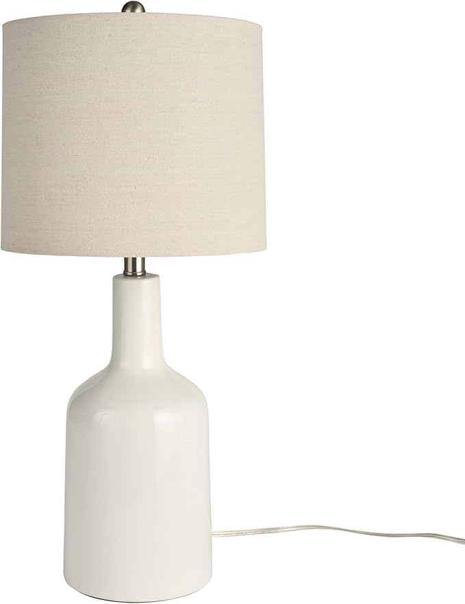 Nourison Home 22" Glossy White Ceramic Table Lamp for Modern, Transitional, Bedside Table, Living Room, Dining, Entryway