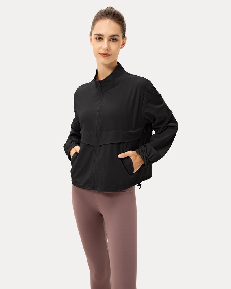 Locachy Women's Lightweight Zip Up Athletic Jacket Stand Collar Windproof Workout Outdoor Jacket Black XL