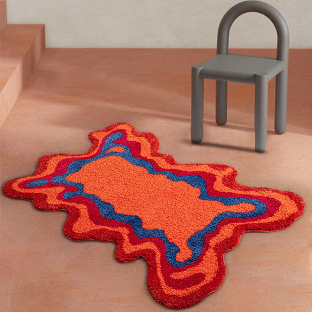 LIKETN Modern Irregular Shaped Bath Rugs for Bathroom,Soft Non-Slip Absorbent Shower Floor Mats Funny Aesthetic Decor Throw Carpet Illusion Wave Pattern Area Rug for Bedroom,Living Room 28" x 47"