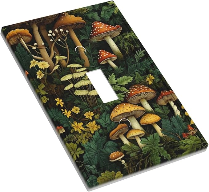 Mushrooms Forest Nature Botanical Art Light Switch Covers 1 Gang Single Toggle Wall Plate Decorative Switchcover Electrical Switchplate for Farmhouse Living Decor
