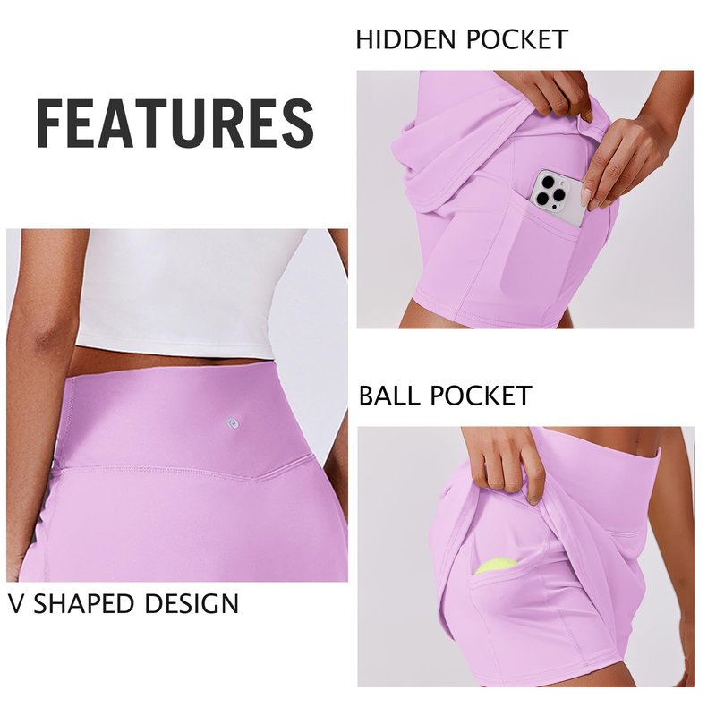PINSPARK Skorts for Woman Stretchy Tennis Skirts Built-in Shorts Workout Skort Skirts Lightweight Golf Skort Activewear, Light Pink XXL