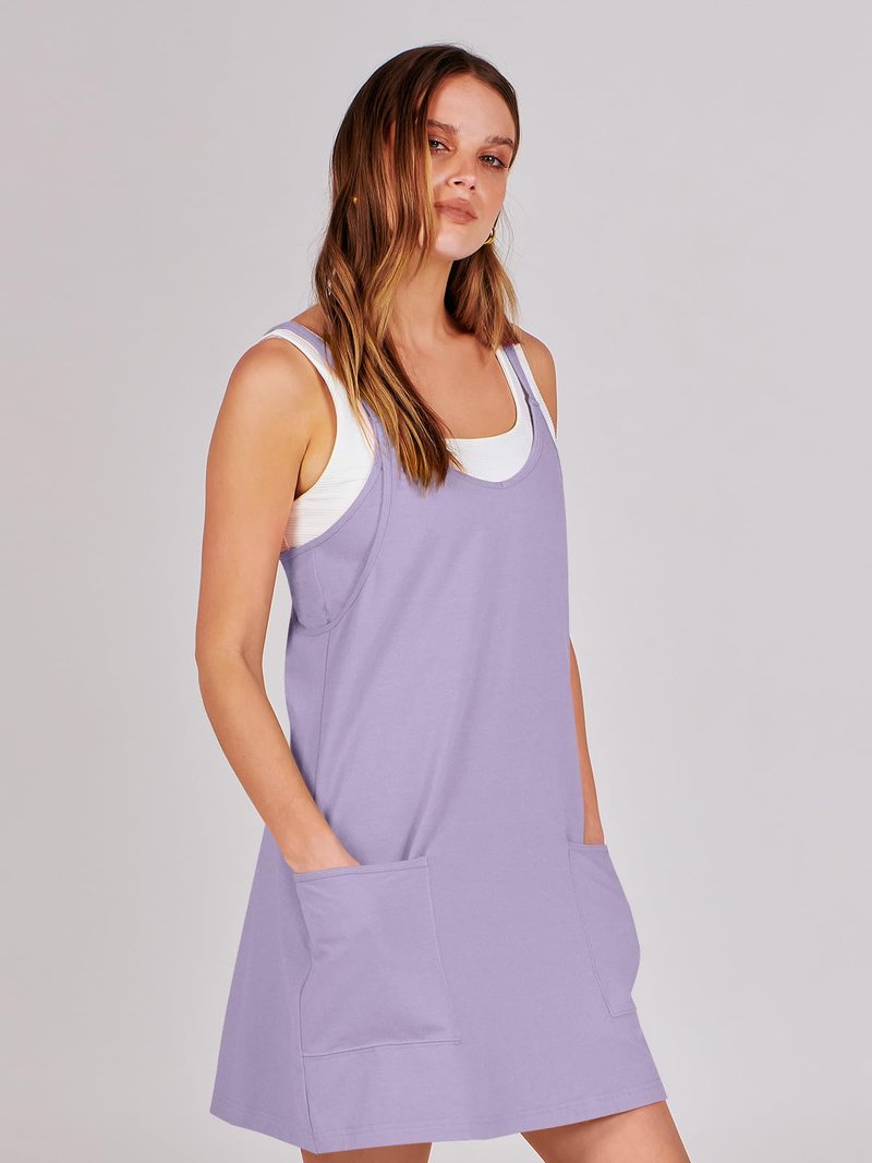ANRABESS Women Athletic Dress Summer Tennis Workout Active Sports Mini Romper Dress Built in Shorts Travel Vacation Clothes Light Purple Medium