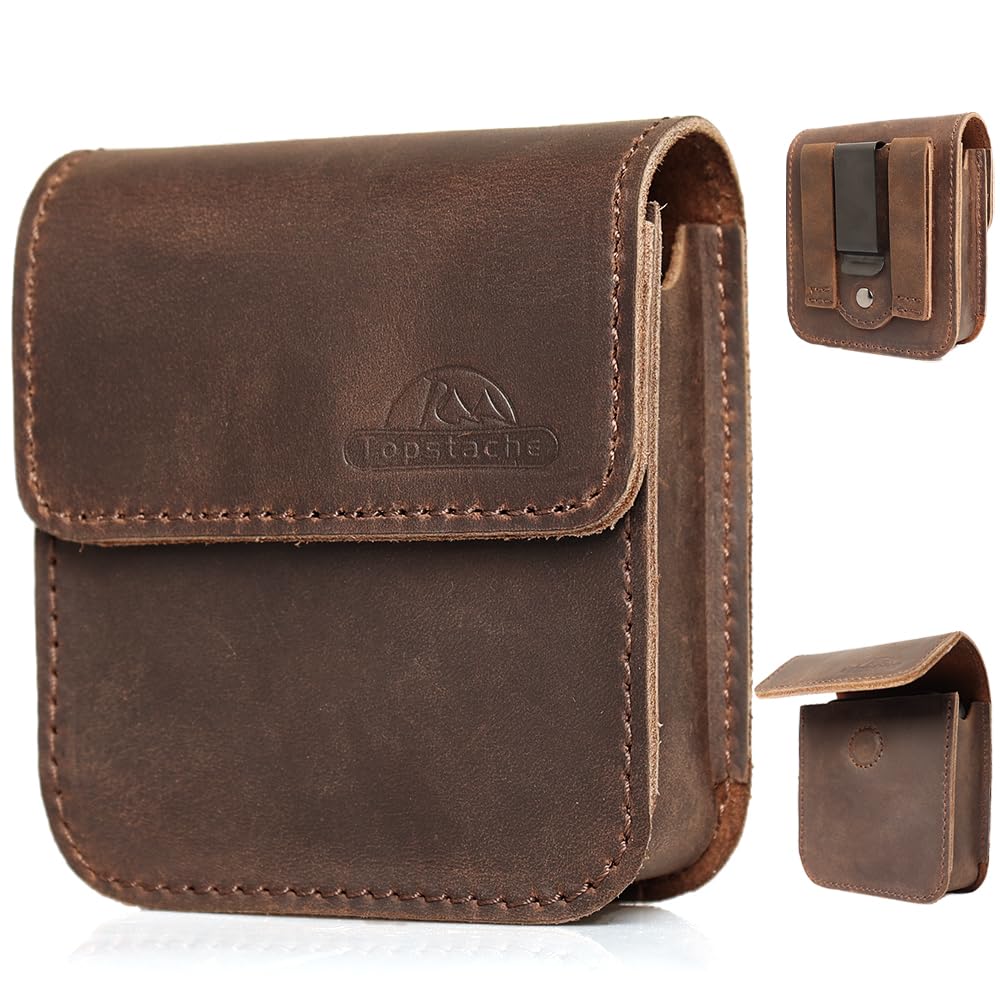 Topstache Leather Phone Holster for Samsung Galaxy Z Flip 6/5/4/3, Belt Clip Cell Phone Case for Motorola Razr Plus 2024/2023, Holster Belt Case Small Pouch for Motorola Razr 5G, Darkbrown