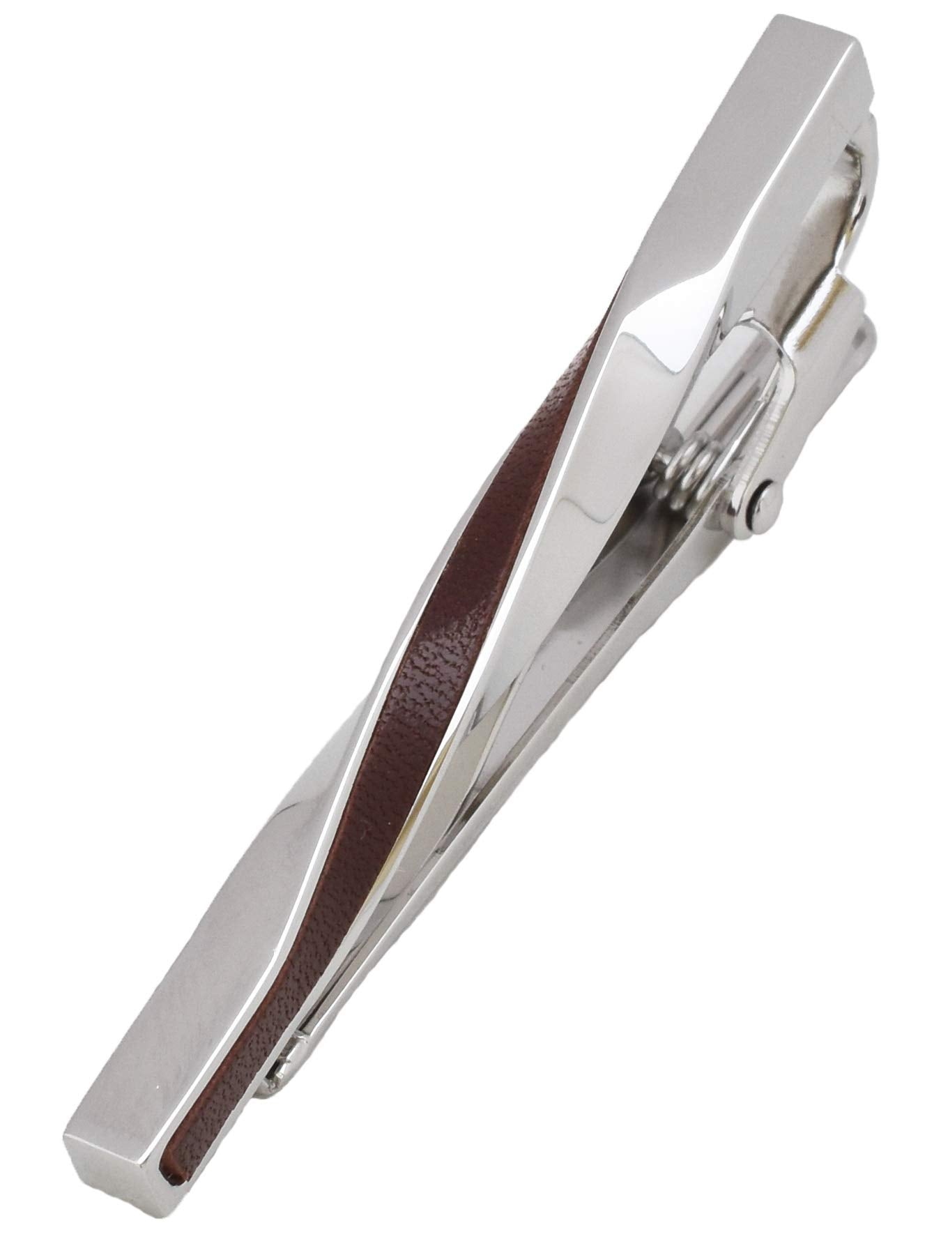 [TAVARAT] Tie Clip Tie Clips for Men Genuine Leather darkbrown Silver Tie Bar Tie Pin Tps-078-db(dark brown)