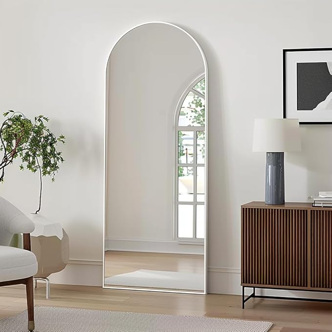 Arched Floor Mirror, 58 "x 18" Full Length Mirror Wall Mirrors Hanging or Leaning Arched-Top Full Body Mirrors with Stand for Bedroom, Dressing Room, White