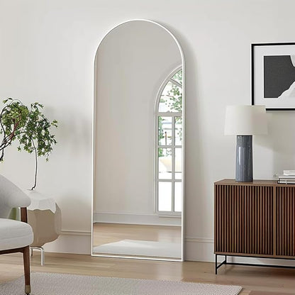 Arched Floor Mirror, 58 "x 18" Full Length Mirror Wall Mirrors Hanging or Leaning Arched-Top Full Body Mirrors with Stand for Bedroom, Dressing Room, White