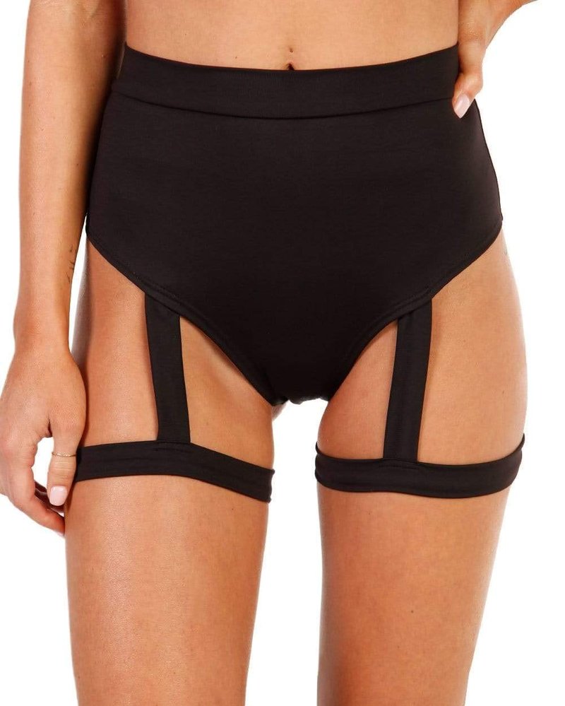 iHeartRaves Showdown Harness High Waisted Booty Shorts for Women Rave Bottoms Pole Dance Shorts (Black, Small)