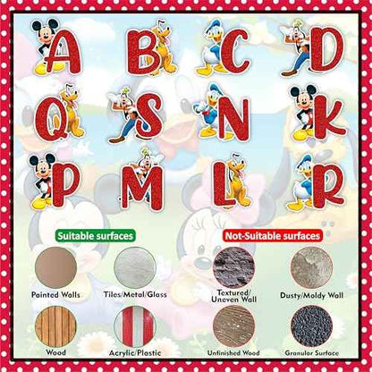 Micky Mouse Alphabet A?Z Wall Sticker ? Cartoon Character Educational Wall Decals for Room, Nursery, Classroom, Playroom ? Removable and Waterproof Alphabet Wall Art for Learning and Decoration