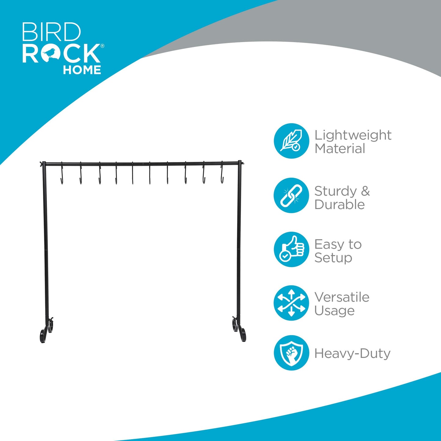 BIRDROCK Home 10-Hook Christmas Stocking Holder Stand | Lightweight Iron Metal Freestanding Rack for Holiday Decor | Versatile Stocking & Ornament Hanger Display for Home, Floor & Living Room - Black