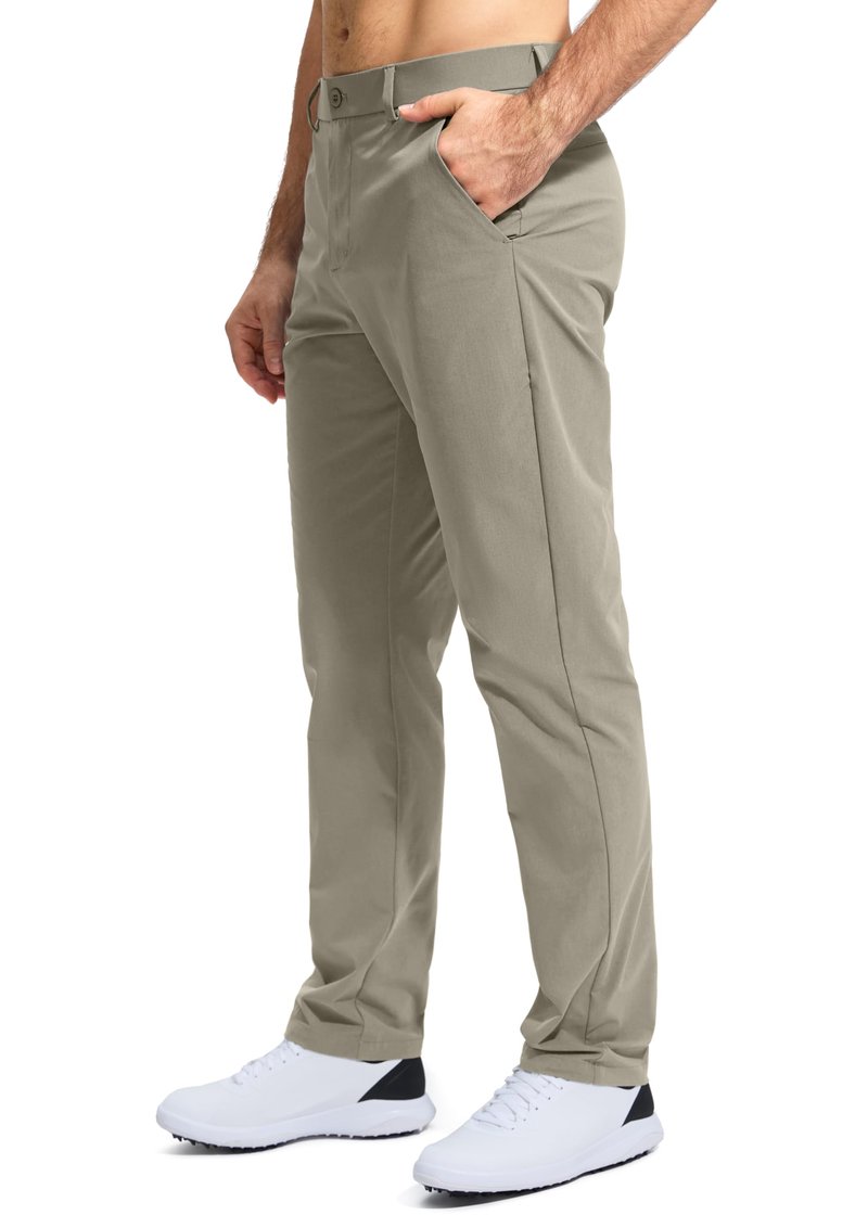 Pudolla Men's Golf Pants Work Dress Comfy Pants Casual Slacks Trousers with Pockets(Stone_Grey 32Wx30L)