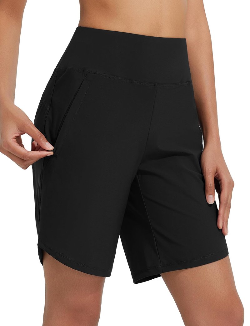 baleaf Long Board Shorts for Women Swimming High Waisted Swim Shorts Tummy Control Quick Dry Bathing Suit Shorts UPF 50+ with Liner Black L