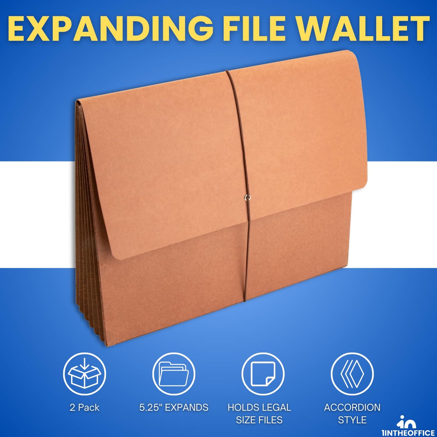 1InTheOffice Expanding File Wallet with Flap and Cord Closure, 5-1/4" Expansion, Legal Size (2 Pack)