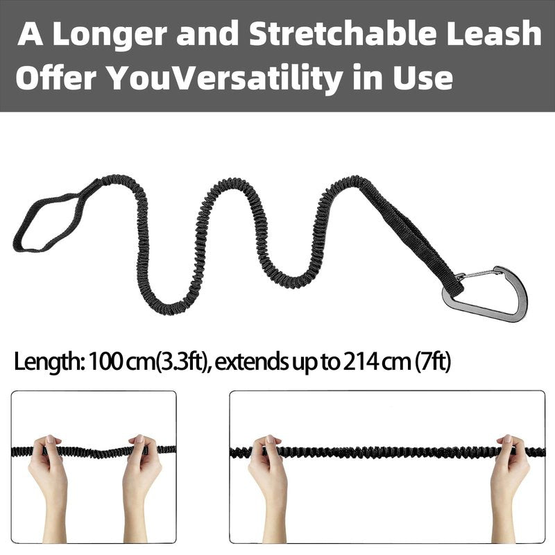 MOOCY Kayak Paddle Leash, 3-7 ft Stretchable Strap Lanyard for SUP, Canoeing, Fishing Accessories - Secure Bungee Rod Holder Tether(Black, 2 Pack)