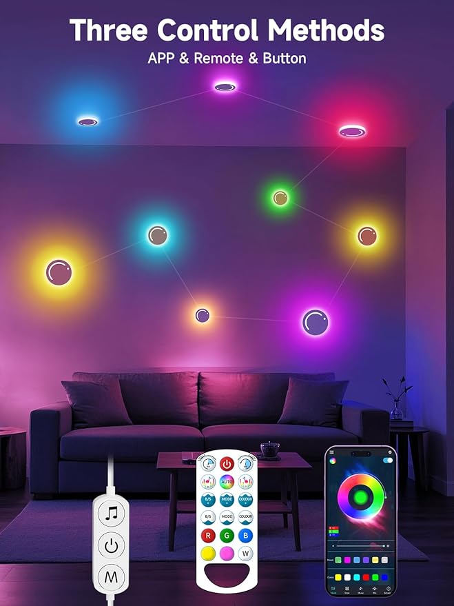 RGB DIY Smart Wall Light, LED Constellation Light, Wall sconces Led Strip Lights, Smart Lamp with App & Remote Control, Music Sync, Colorful Lighting Panels for Home Decor/Gaming/Party