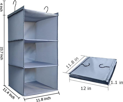Hanging Closet Organizer and Storage 3-Shelf, Easy Mount Foldable Hanging