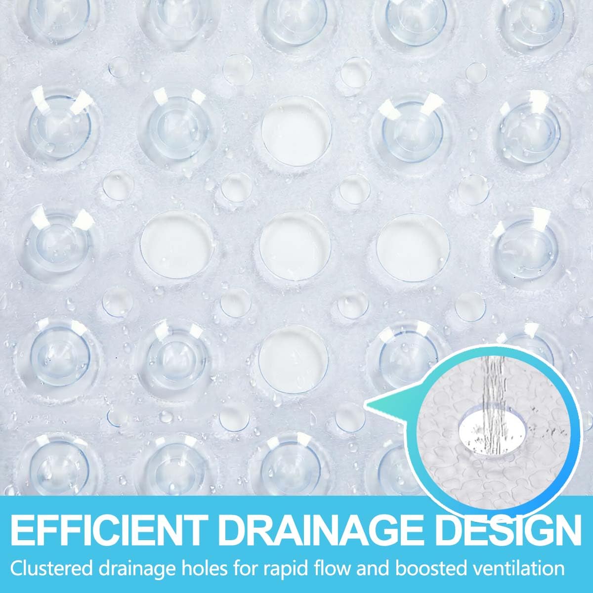 YOVLOSIN 21 x 21 Inch Shower Stall Mat Non Slip, Square Bath Mat for Stand Up Showers with Suction Cups and Drainage Holes, Machine Washable, Clear