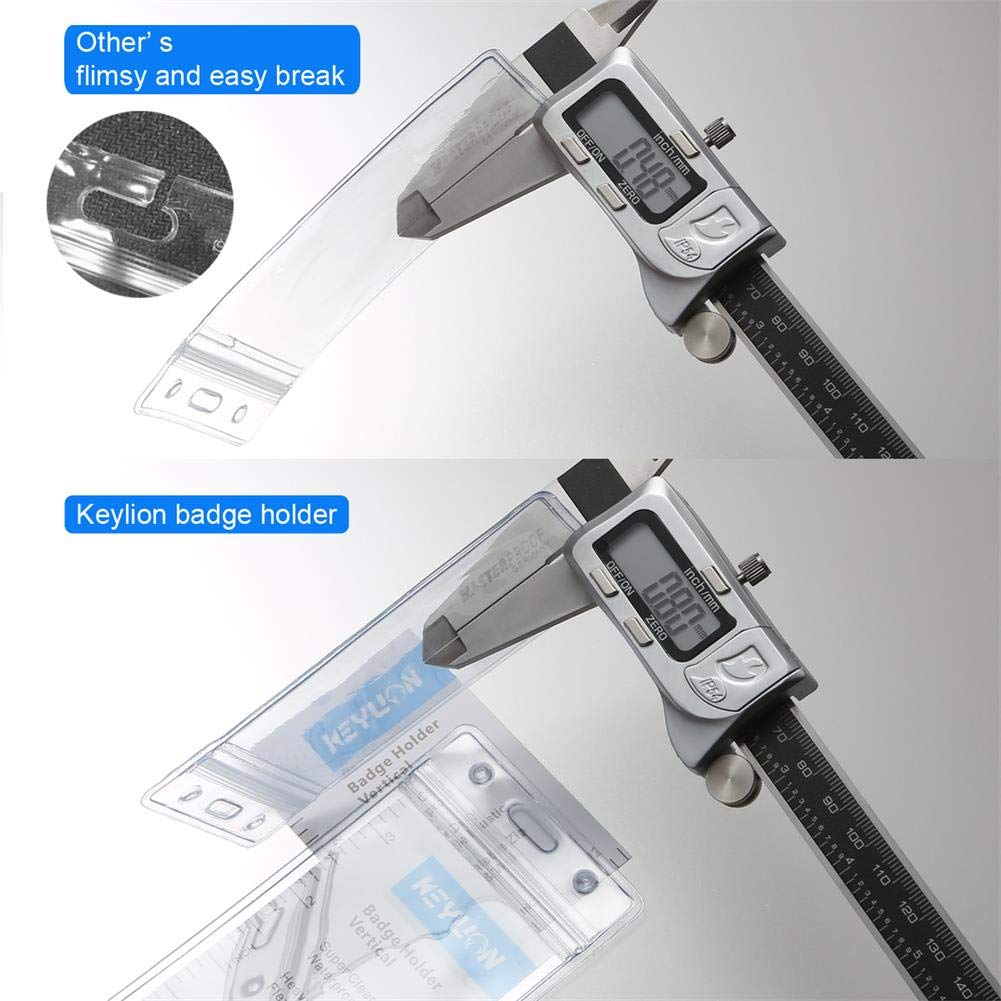 KEYLION 100 Pack ID Card Name Badge Holder, Heavy Duty Clear Transparent Plastic PVC Vertical Sleeve Pouch with Waterproof Type Resealable Zip