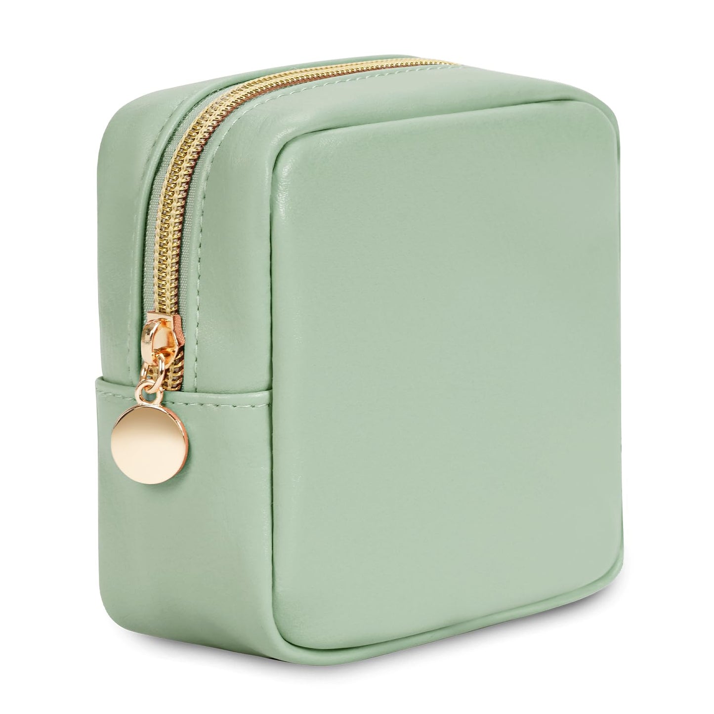 Wandering Nature Small Makeup Bag for Purse Mini Make up Pouch Cute Cosmetic Pouch for Women with Slip-in Pockets Eco Vegan Leather, Green