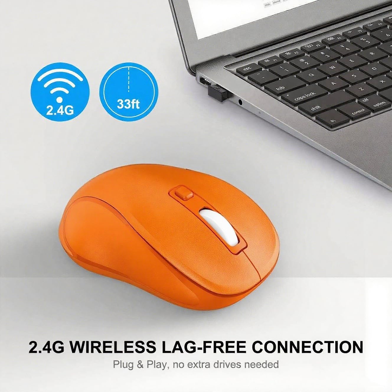 WisFox 2.4G Wireless Mouse for Laptop, Ergonomic Computer Mouse with USB Receiver and 3 Adjustable Levels, 6 Button Wireless Mice for Windows Mac PC Notebook (Grey)