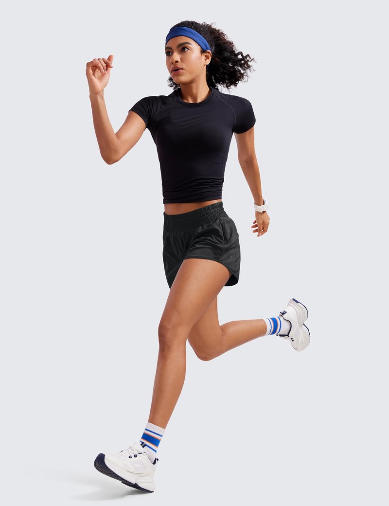CRZ YOGA High Waisted Running Shorts for Women 2.5" - Mesh Liner Quick Dry for Workout Sport Athletic with Zipper Pocket Black Medium