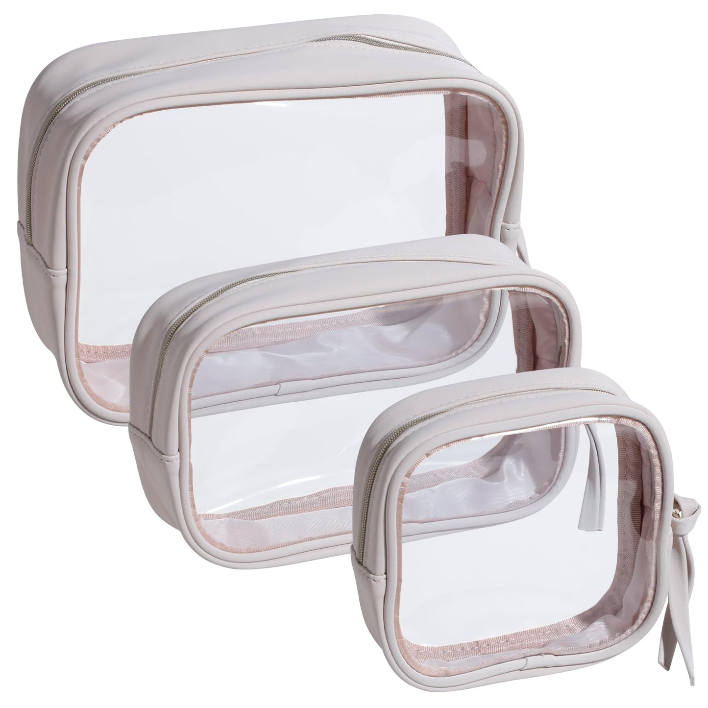 BS-MALL Toiletry Bag Waterproof Makeup Organizer Travel Size Clear - Makeup Cosmetic Organizer Water-resistant Portable Pouch PU Leather Washable Travel Essentials Makeup Bag 3 Pack