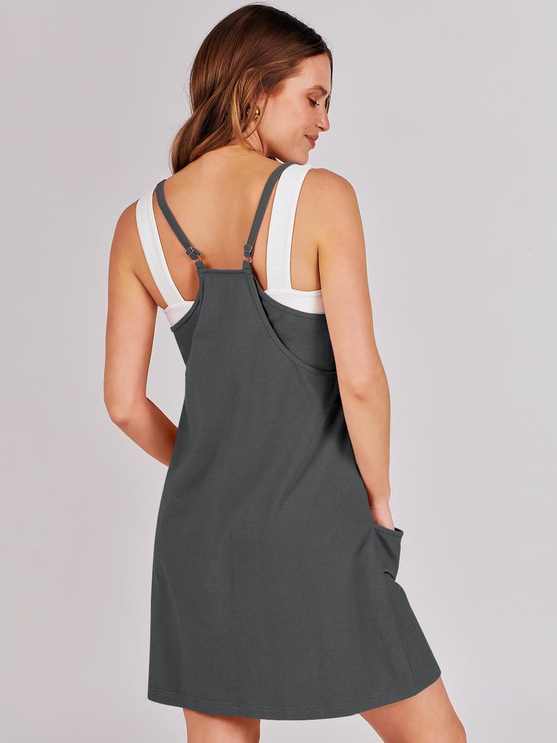 ANRABESS Women Athletic Dress Summer Tennis Workout Active Sports Mini Romper Dress Built in Shorts Travel Vacation Clothes Gray X-Large