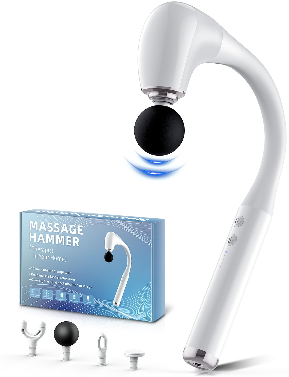 FVZ Massage Gun with Upgraded Extension Handle, 10MM Massage Gun Deep Tissue, Back Massager, Muscles/Neck/Shoulders/Waist/Legs Massager Portable for Pain Relief, Gifts for Men