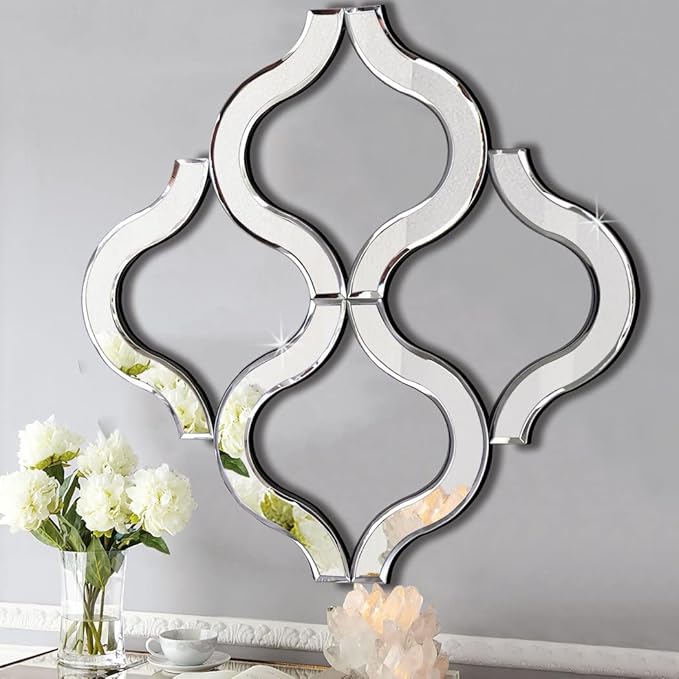 DMDFIRST Arc-Shaped Decorative Wall Mirror Silver Color 20”x20” Large, Exquisite Bevelled Gorgeous Glam Accent Decor Mirror, Unique Modern Fashion Hand Craft Mirror Wall Decor Chic Mirror