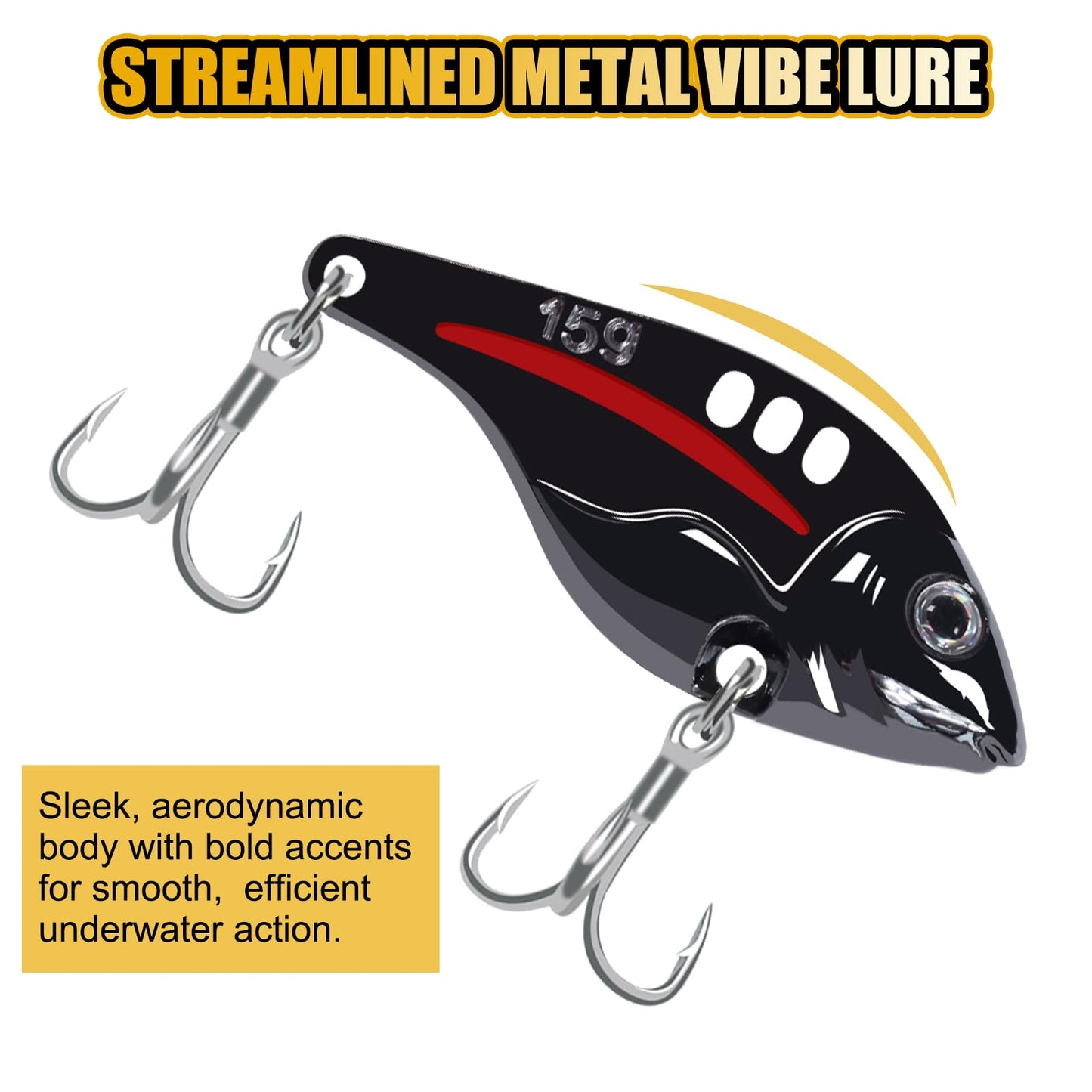 CWSDXM VIB Metal Lures Zinc Alloy Fishing Blade Spinner Bait with Treble Hooks Fishing Spoons Lures Pack of 5