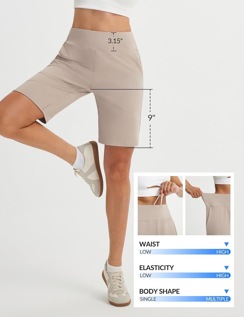 Baleaf Women's High-Waisted Bermuda Shorts - Knee-Length Athletic Shorts with Pockets | Perfect for Golf & Casual Wear