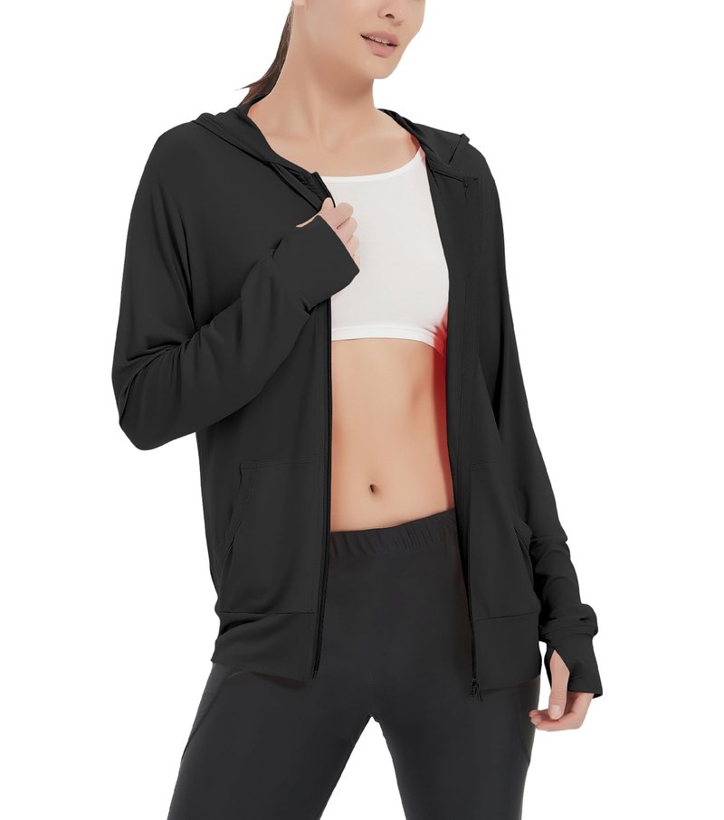 LETAOTAO Womens' Lightweight Zip Up Hoodies Stretch Thin Summer Jackets For Women Black