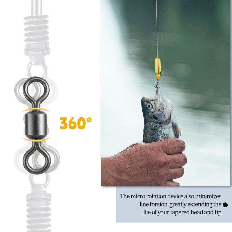SynHHergyx 100 Pack Micro Swivels for Fly Fishing, Small Fishing Swivels Rolling Barrel Swivels Fly Fishing Tackles, High Strength Barrel Swivel Hook Line Connector with Black Coating