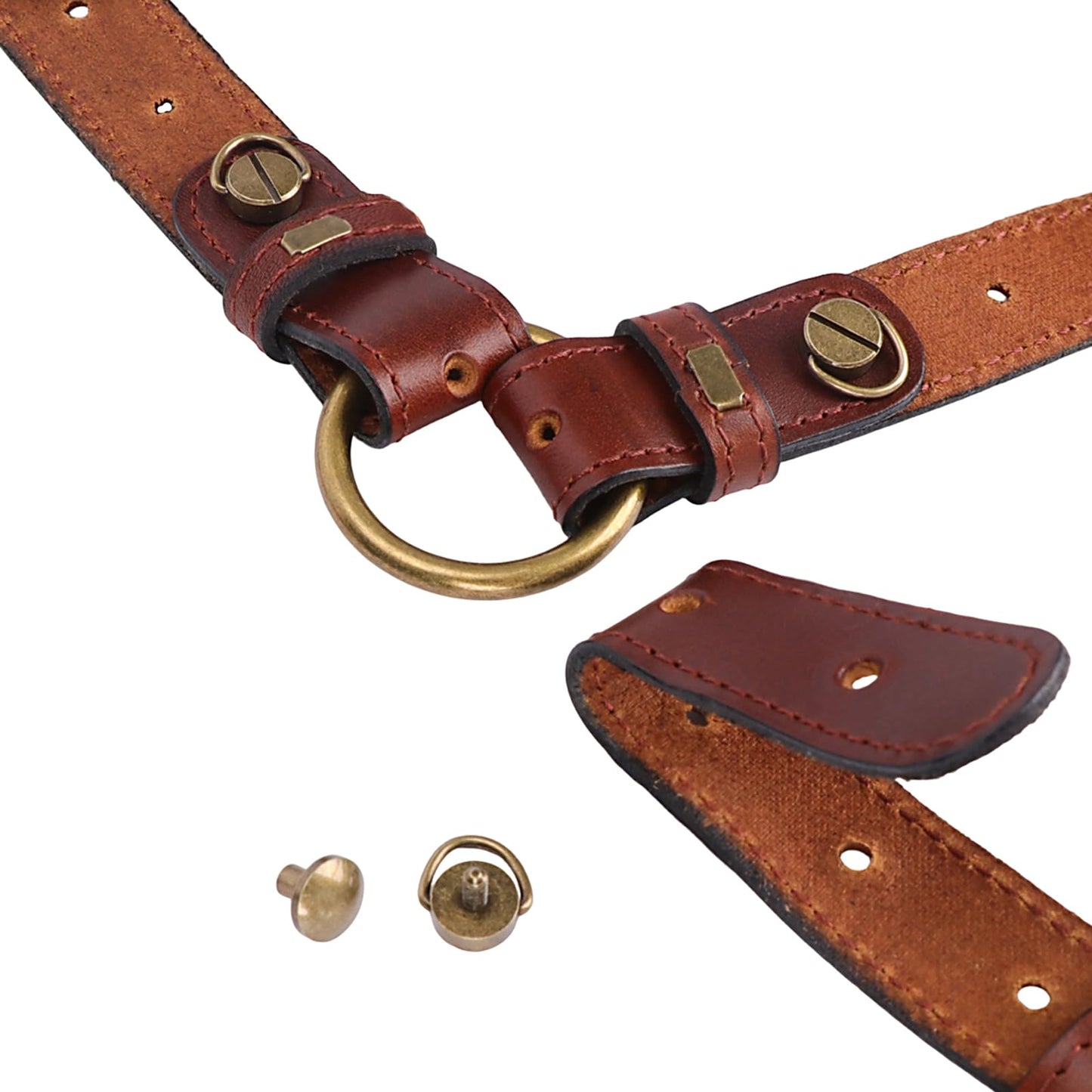 TOURBN Men's Genuine Leather Harness Suspenders - Adjustable Vintage Braces with Brass Hooks for Pants, Weddings & Formal Wear