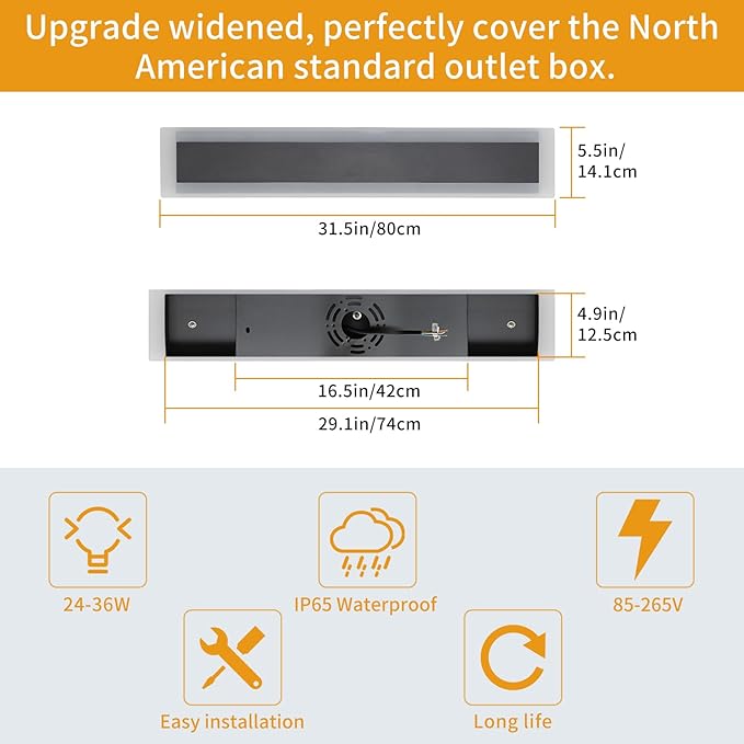 Upgrade Widened 2 Pack Long Modern Outdoor Wall Light, 31.4inch Dimmable 3000K-6000K, IP65 Waterproof LED Wall Sconce, Outside Lighting Fixture for House, Yard, Fence, Bathroom with Remote Control