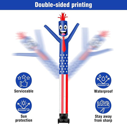 20FT Tall Inflatable Tube Man American Flag Wacky Wavy Dancing Guy with 1.5 HP Weather-Resistant Blower (18''Diameter) for Outdoor Decoration Advertising Business Promotion